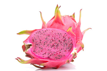 Dragon fruit (Pitaya, Pitahaya) with half isolated on white background.
