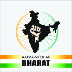 VECTOR ILLUSTRATION FOR SELF DEPENDENT INDIA,WITH HINDI TEXT AATMA NIRBHAR BHARAT MEANS SELF DEPENDENT INDIA, ILLUSTRATION IS SHOWING INDIAN MAP WITH UNITY HANDS ON INDIAN FLAG BACKGROUND