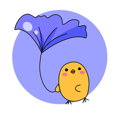 Chick with ginkgo leaf