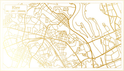 Kiev Ukraine City Map in Retro Style in Golden Color. Outline Map.