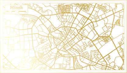 Minsk Belarus City Map in Retro Style in Golden Color. Outline Map.