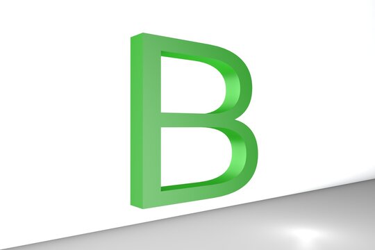 Letter B floating on 3D environment with white wall and grey floor with ambient light refection
