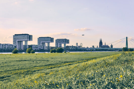 Cologne Rhine River Haven Cathedral . High quality photo