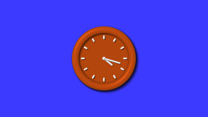 Best brown color 3d wall clock icon on blue background,12 hours clock icon