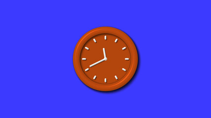 Top brown color 3d wall clock icon on blue background,clock icon