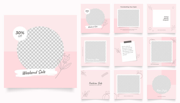 social media template banner fashion sale promotion. fully editable instagram and facebook square post frame puzzle organic sale poster. pink red floral vector background