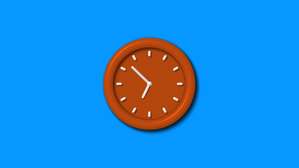 Amazing brown color 3d wall clock icon on aqua background,wall clock