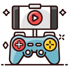 
Video gaming via smartphone and joystick, trendy vector of game controller
