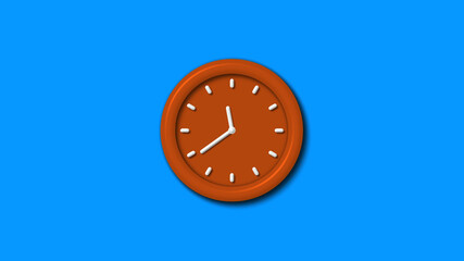 Amazing brown color 3d wall clock icon on aqua background,wall clock