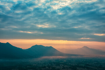 Landscape lot of fog Phu Thok Mountain at Chiang Khan ,Loei Province in Thailand.