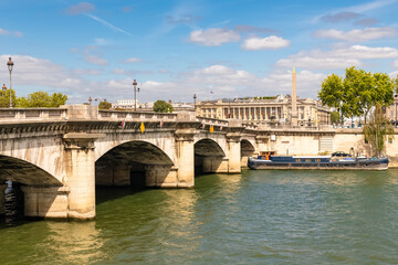 Paris, the Concorde bridge on the Seine, with the obelisk in background
