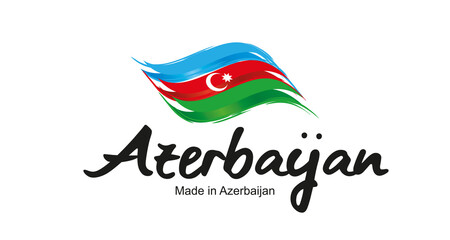 Made in Azerbaijan handwritten flag ribbon typography lettering logo label banner