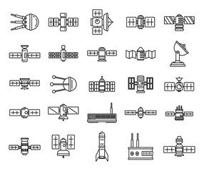 Radio satellite icons set. Outline set of radio satellite vector icons for web design isolated on white background