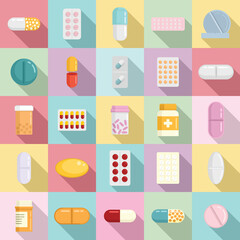 Pill icons set. Flat set of pill vector icons for web design