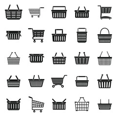 Shop cart supermarket icons set. Simple set of shop cart supermarket vector icons for web design on white background