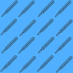 Pattern Outline of a medical thermometer on a blue isolated background. Vector Doodle illustrations. EPS10
