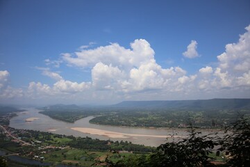 The beautiful landscape of the Mekong River, the sky and the white clouds