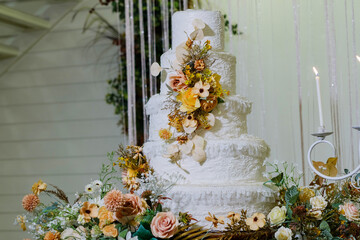 Beautiful wedding cake with blur background
