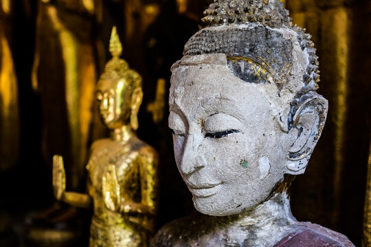 Ancient Buddha images in Wat Kamphaeng Bang Chak, a temple in Bangkok.