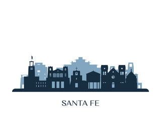 Naklejka premium Panoramę Santa Fe, monochromatyczna sylwetka. Ilustracji wektorowych.