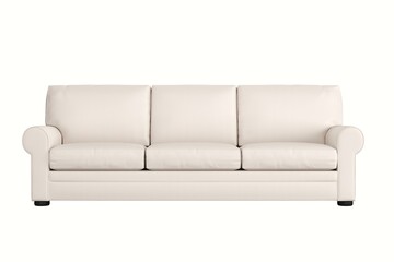 modern white fabric 3 seat sofa on white isolate background. front view.