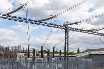 High voltage electrical cables and insulators in a power substation