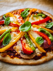 Margherita pizza on baking paper

