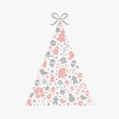 Fototapeta na wymiar Christmas tree. Xmas ornament with festive elements. Vector
