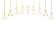 Hanging Christmas balls. Empty card with ornaments and copyspace. Vector illustration