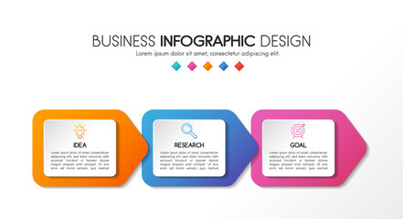 Colourful infographic template with business icons and 3 options. Vector