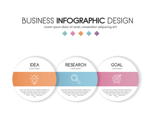 Colourful timeline infographic with 3 options. Flowchart. Vector