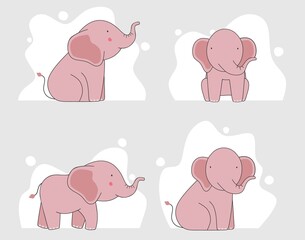 Vector set of cute isolated elephants