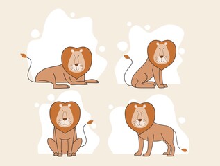 Vector illustration of Lion cartoon set collection