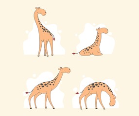 Cute Giraffe Vector Set. Collection In Different Poses. Funny Characters Set. Cartoon giraffe in children style.