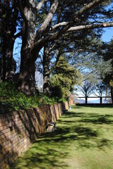 The cliffs and the hiking trails in the Blue Mountains national park in Australia on the sunny winter day