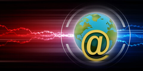 3d illustration Network community concept . globe with e mail sign