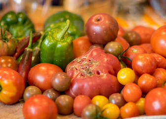 various vegetables harvested from the field and washed, harvest time, vegetable canning, summer