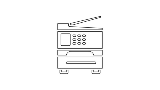 Black line Printer icon isolated on white background. 4K Video motion graphic animation.