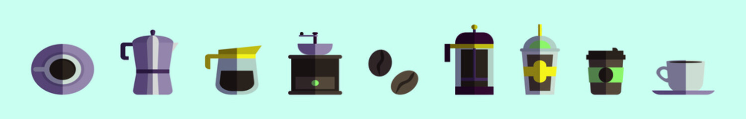 set of coffee element and icon design template with various models. vector illustration isolated on blue