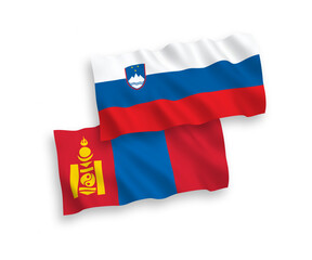 Flags of Slovenia and Mongolia on a white background