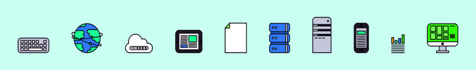 technology and computing icons set cartoon design template with various models. vector illustration