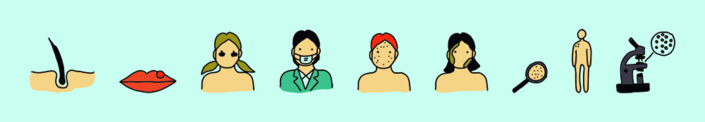 set of dermatology cartoon icon design template with various models. vector illustration