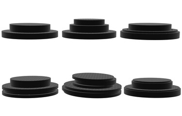 3D illustration, wooden trophy base, round pallet base with different pattern isolated on white background and include cutting path. For websites and advertising publications