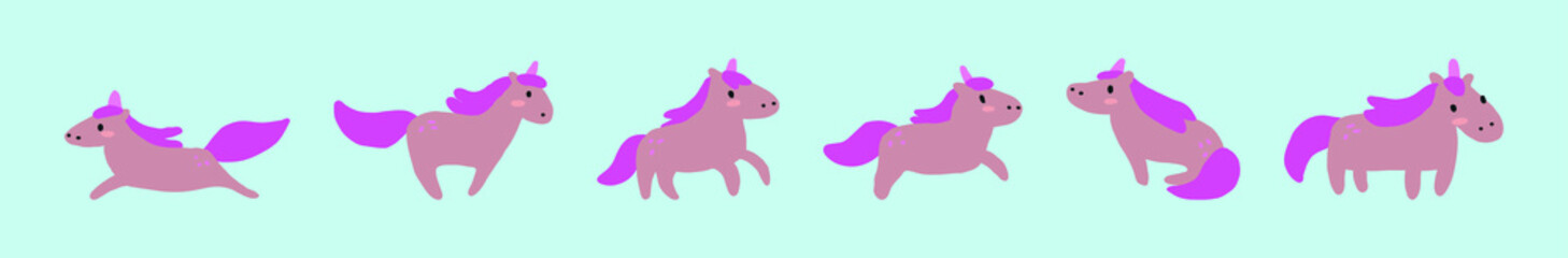 set of unicorn cartoon icon design template with various models. vector illustration