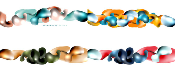 Bubbles abstract background set. Flying plastic style fluid shapes on white. Vector wallpapers