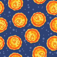 Fototapeta na wymiar Abstract seamless space pattern background with suns and stars. Solar system planets children wallpaper texture tile. Vector stock image
