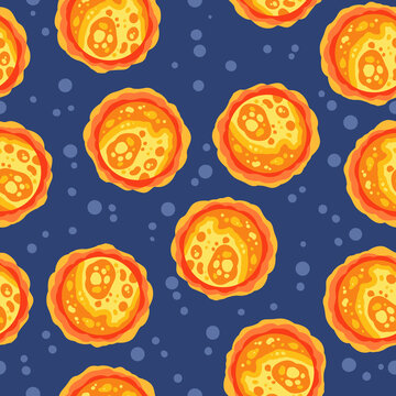 Abstract seamless space pattern background with suns and stars. Solar system planets children wallpaper texture tile. Vector stock image