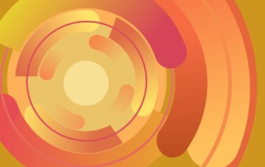 Abstract background. Unusual original concept design. Orange, red. Concentric curves. It looks like a rotating planetary system. Vector illustration.