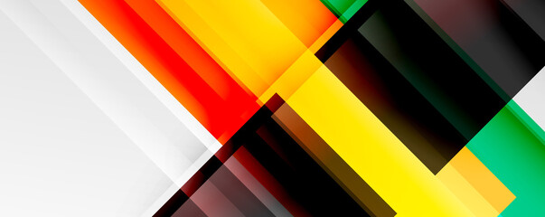 Geometric abstract backgrounds with shadow lines, modern forms, rectangles, squares and fluid gradients. Bright colorful stripes cool backdrops