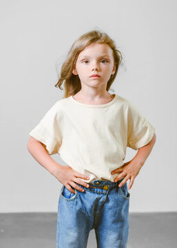 portrait of little model girl in studio
